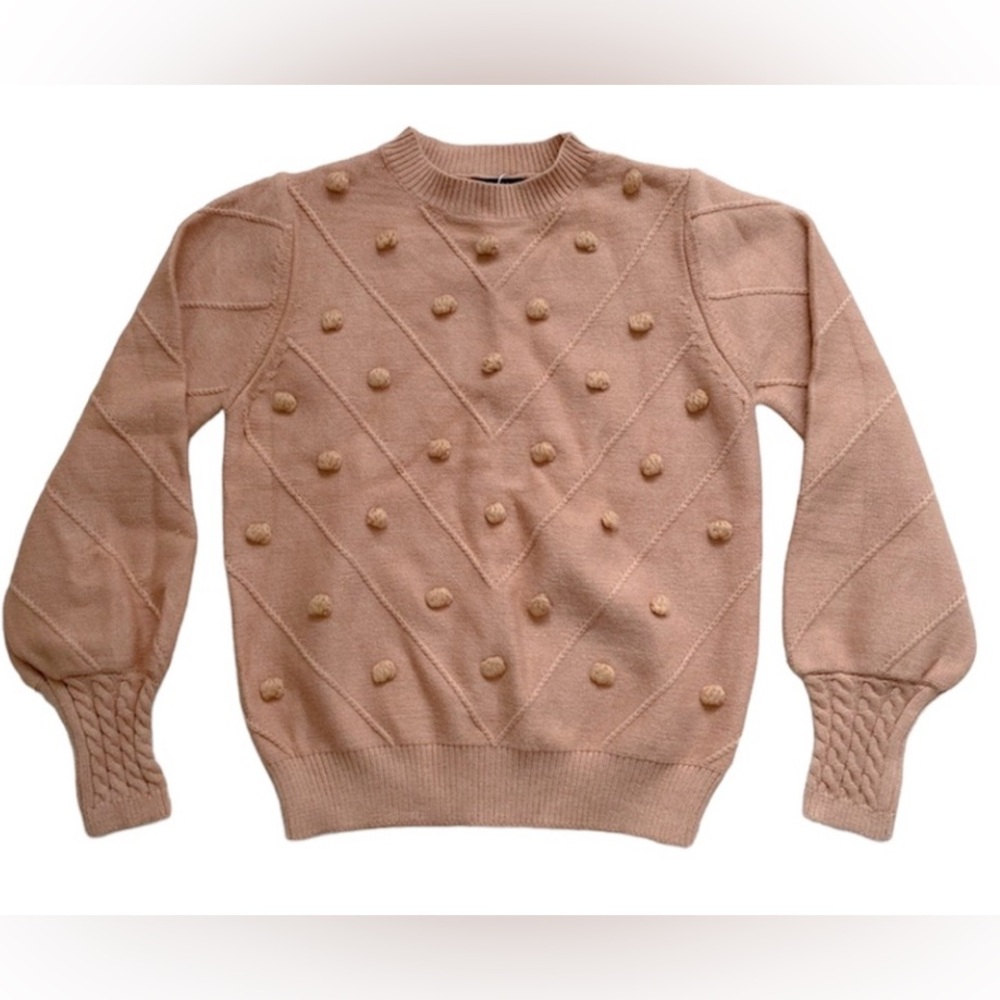 Simplee Textured Popcorn Knit Sweater L Blush/Tan Textured Pullover
